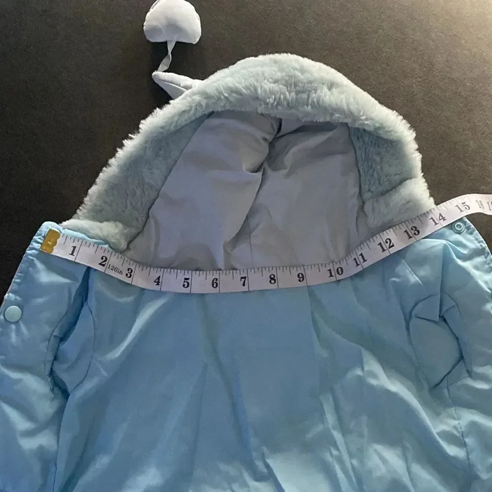 Dog Coat Puffer Jacket Blue with Cute Pom on Hood Size L NEW